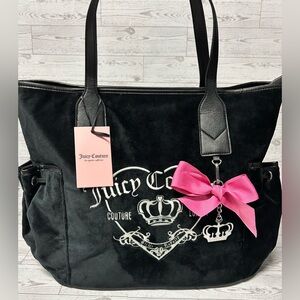 Juicy Couture Black Velour Tote Bag – Bow Charm Shoulder Bag - NWT